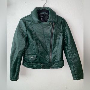 Faux leather moto jacket , dark green size small